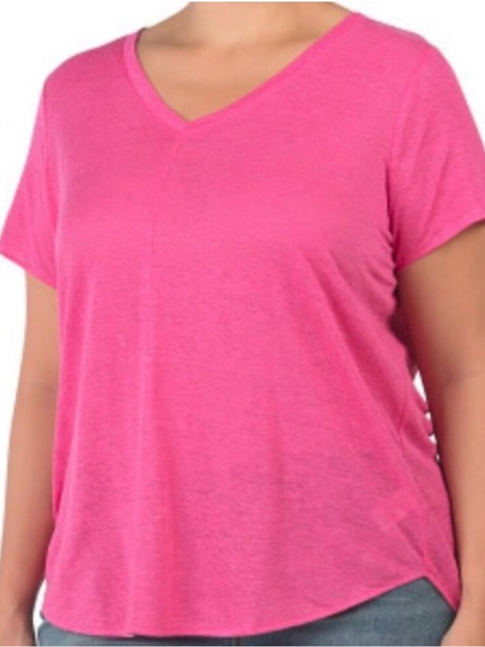 TAHARI | Women Pomegranate 100% Linen V-Neck Short Sleeve Hi-Low Hem Top size 2X